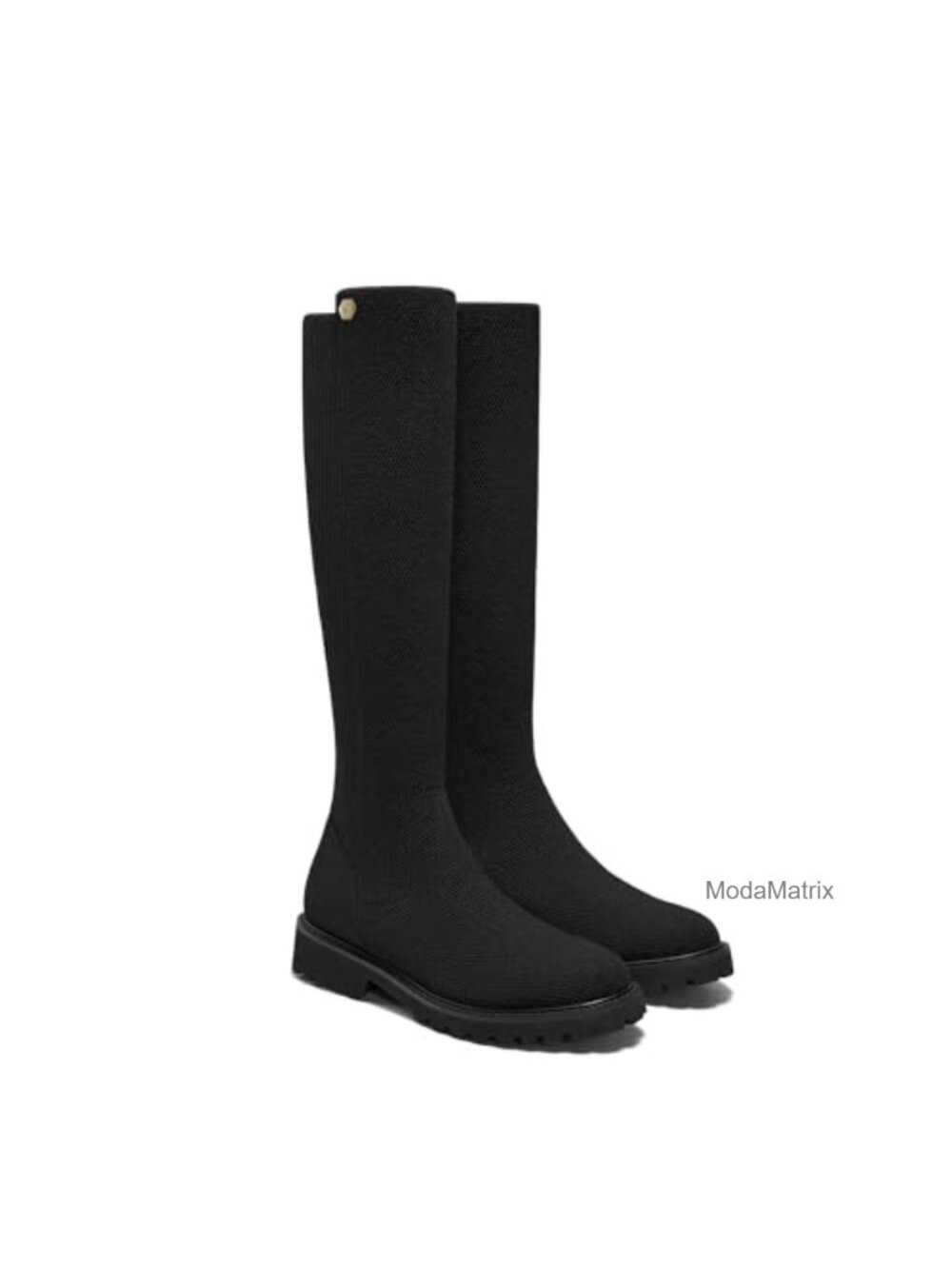 Stretchy Wool Knee High Boots Round Toe Lug Sole Water Repellent Winter Boots